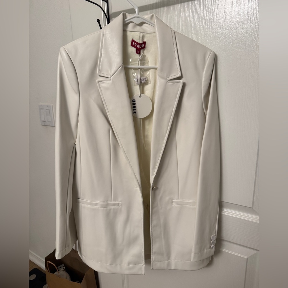 NWT Staud White Leather Madden Blazer XS
